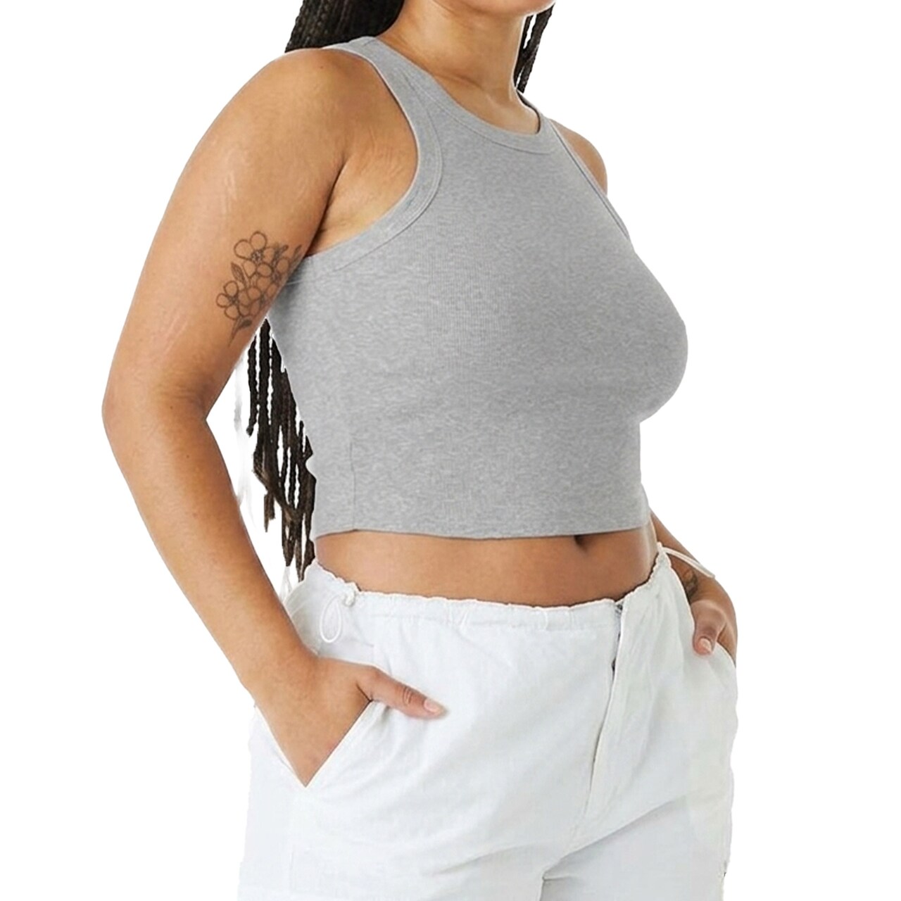 BELLA + CANVAS Women's Micro Rib Racer Tank Top, Sleeveless Crewneck Fitted Stretch Tank